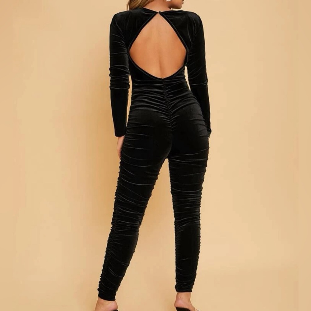 Solid Ruched Skinny Jumpsuit